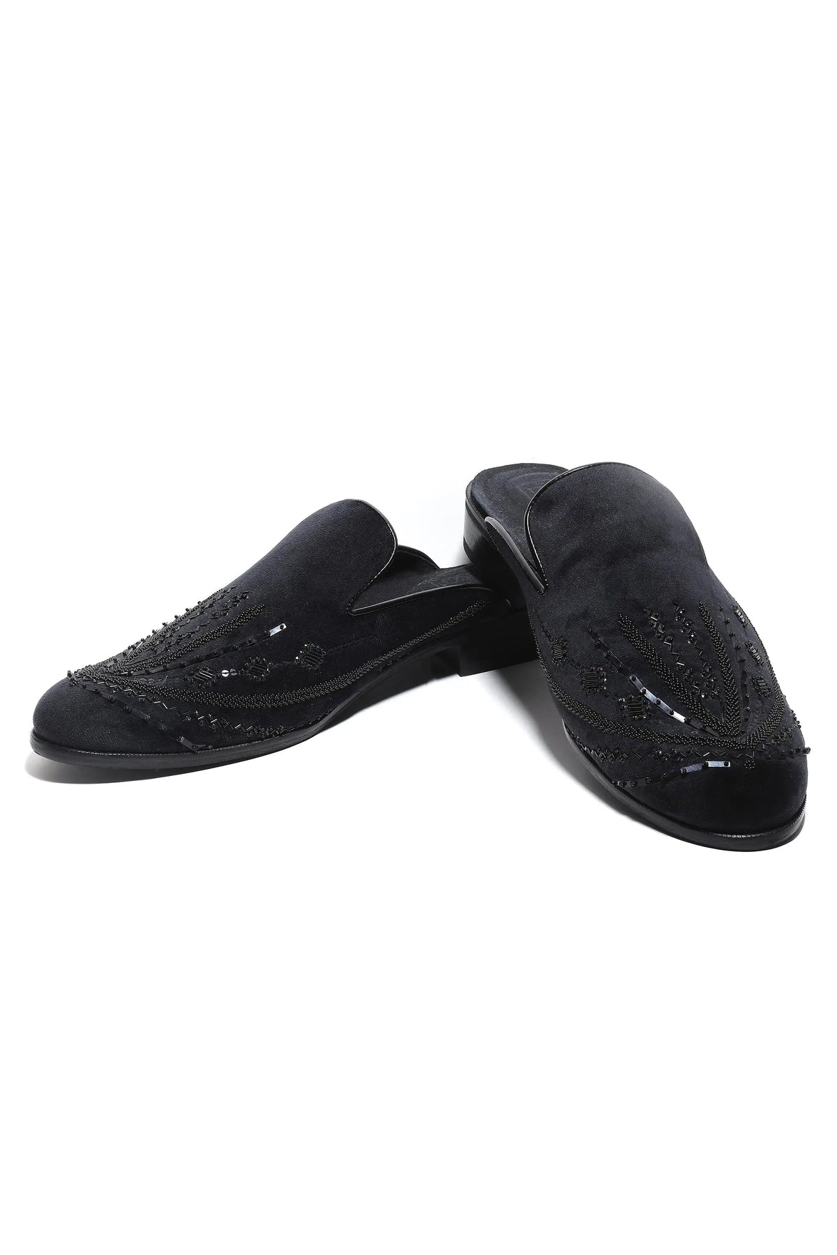 Noir Elegance Symmetry Velvet Mules - Asuka Couture