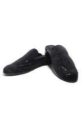 Noir Elegance Symmetry Velvet Mules - Asuka Couture