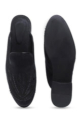 Noir Elegance Symmetry Velvet Mules - Asuka Couture