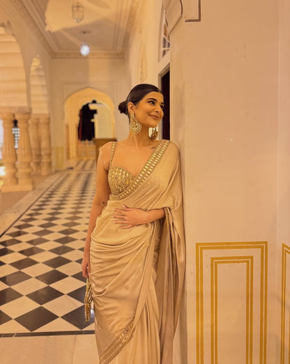 DEEKSHA KHURANA In Light Beige satin Saree Set