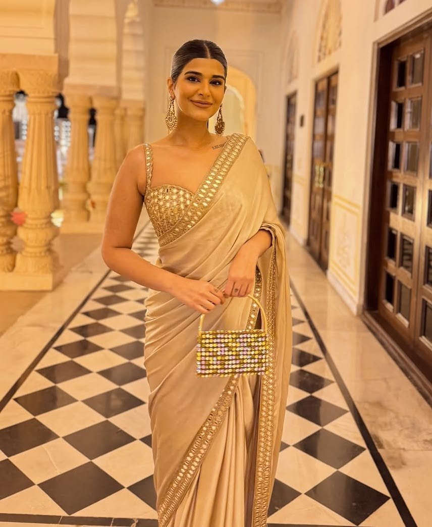 DEEKSHA KHURANA In Light Beige satin Saree Set