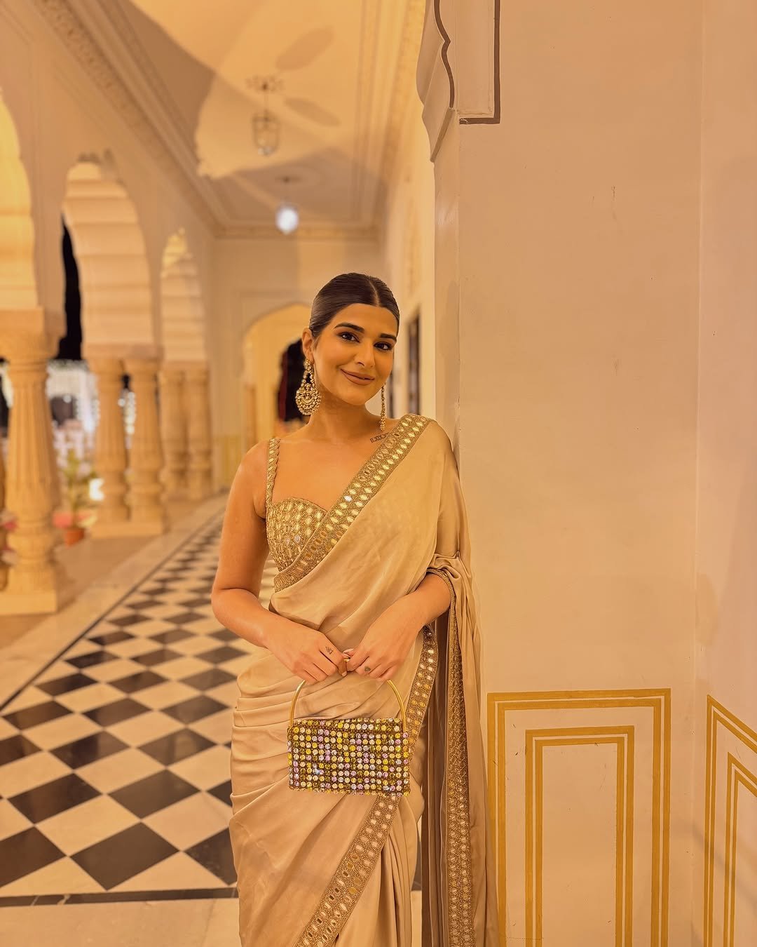 DEEKSHA KHURANA In Light Beige satin Saree Set