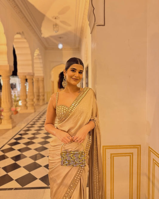 DEEKSHA KHURANA In Light Beige satin Saree Set