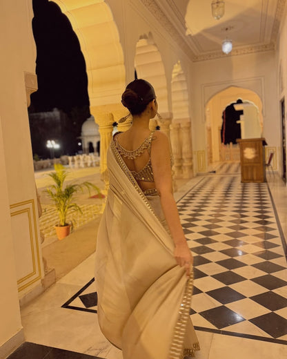 DEEKSHA KHURANA In Light Beige satin Saree Set