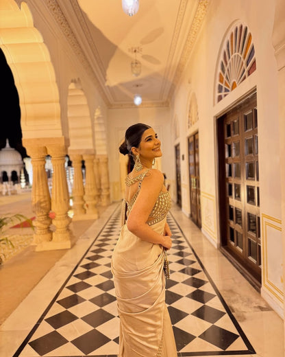 DEEKSHA KHURANA In Light Beige satin Saree Set