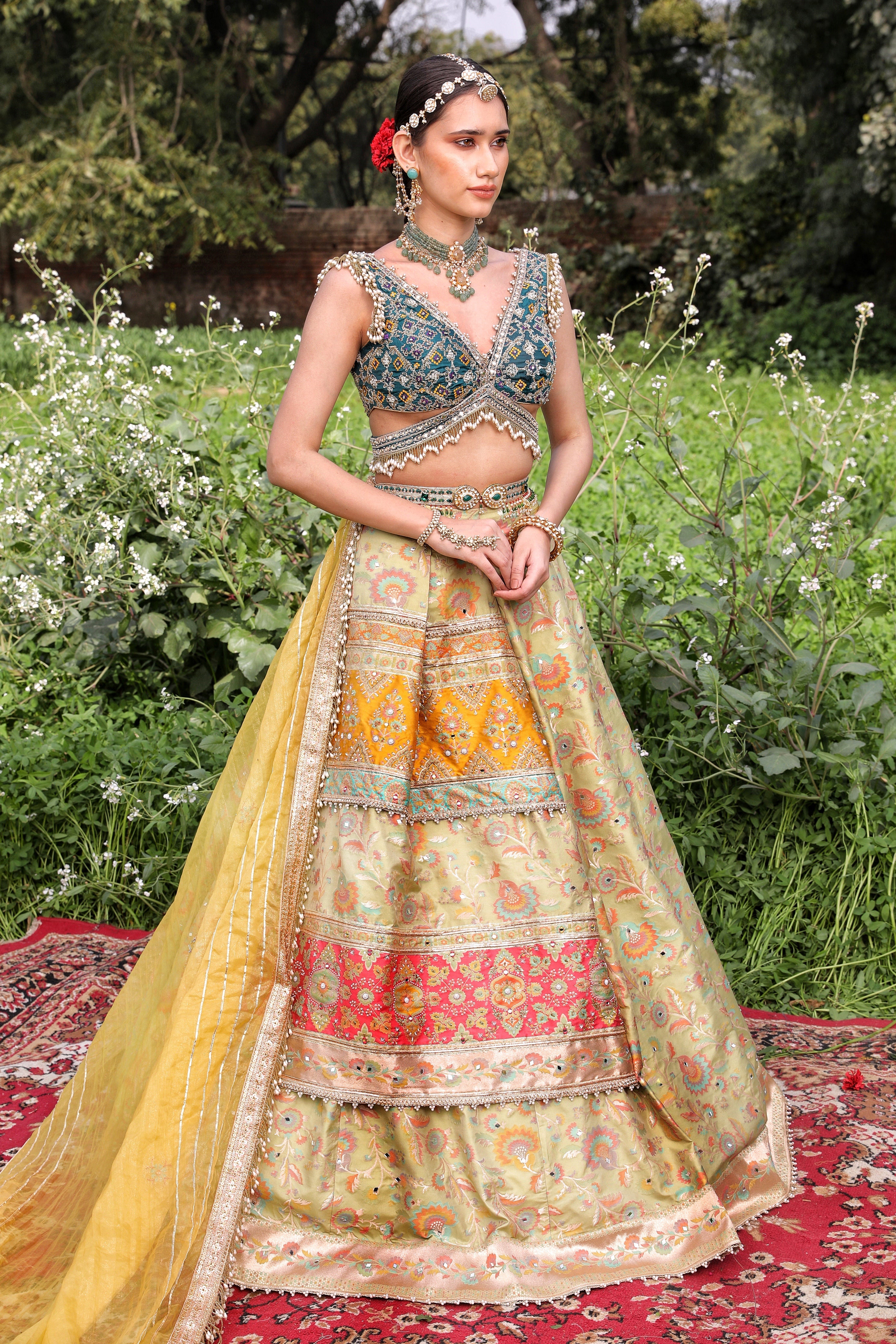 Shop Pista Floral Double Layered Lehenga Set