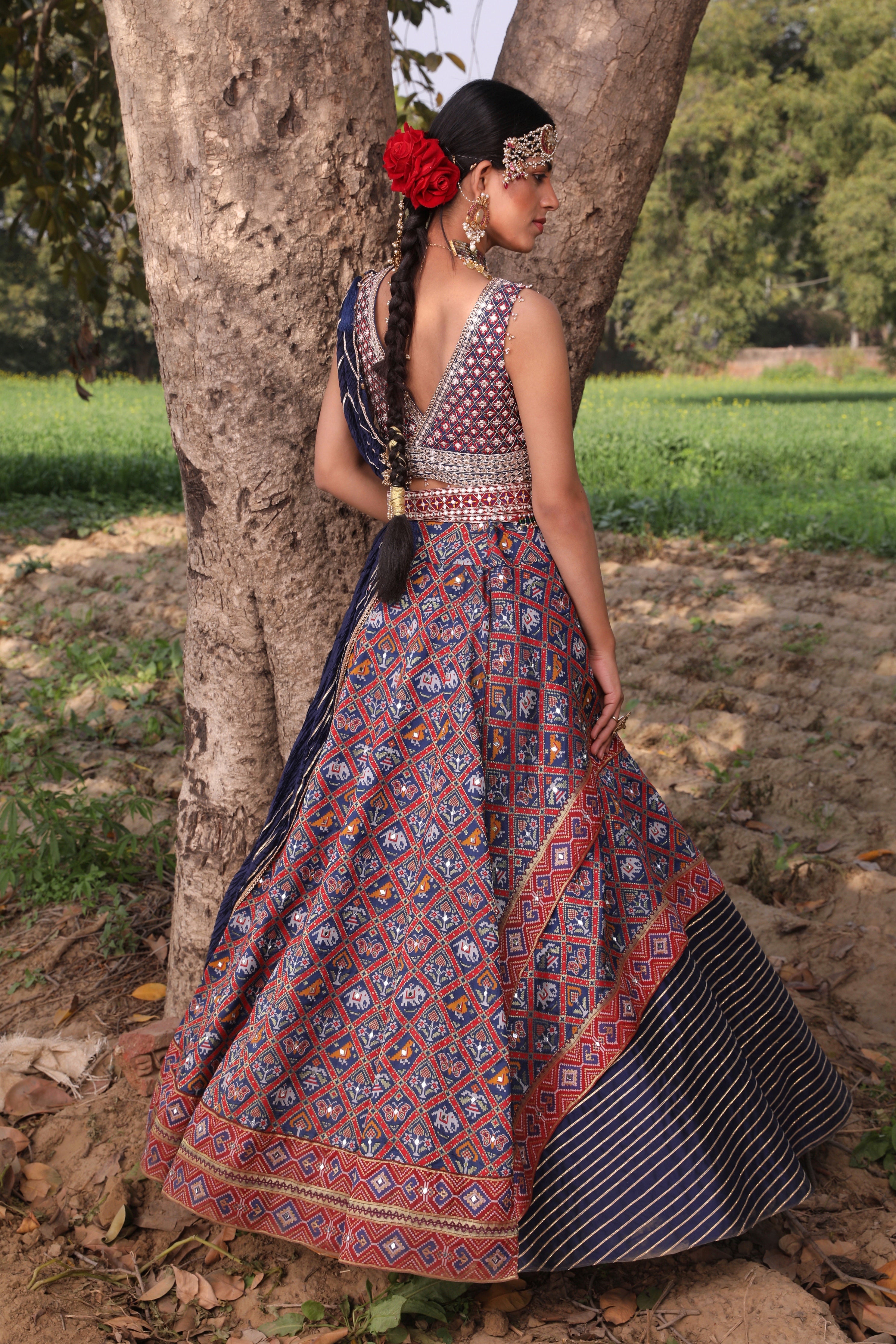 Women's Midnight Blue Woven Patola Lehenga Set