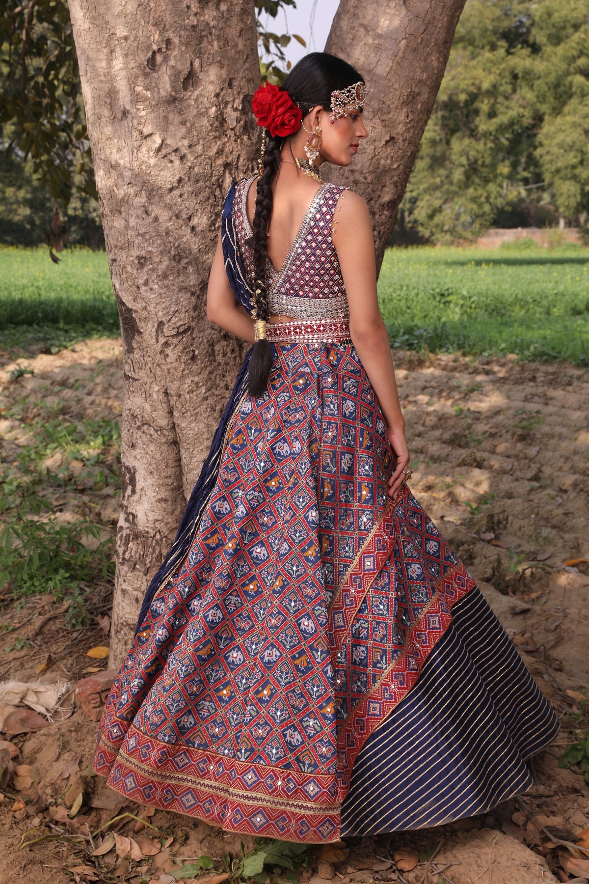 Women's Midnight Blue Woven Patola Lehenga Set