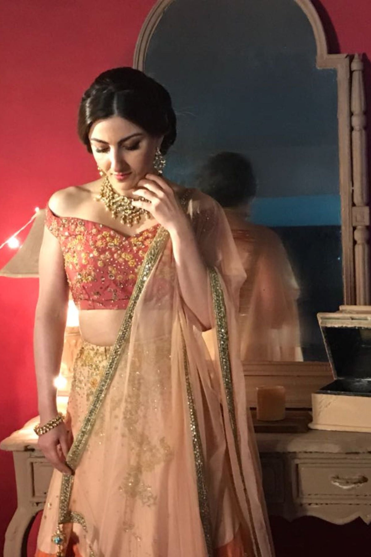 Soha Ali Khan in Peach Silk Lehenga