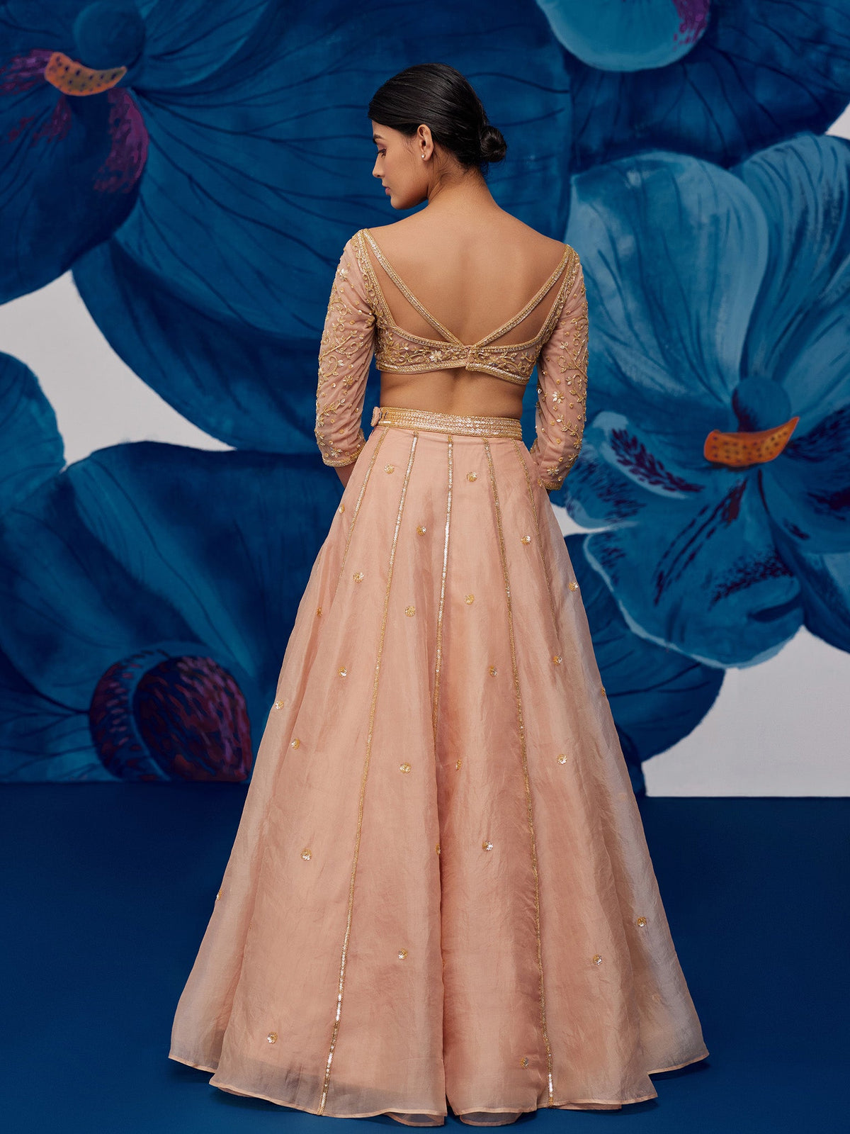 Starflower Rose Gold Silk Organza Lehenga Set