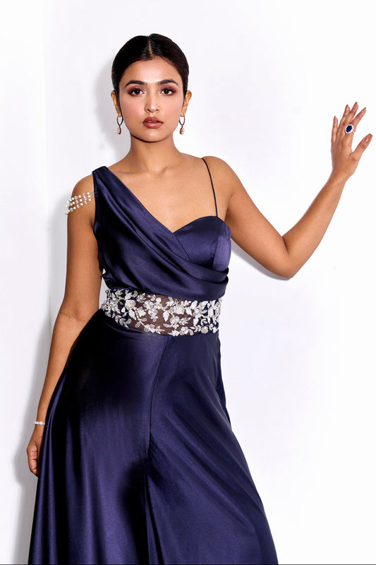 Midnight Blue Drape Jumpsuit