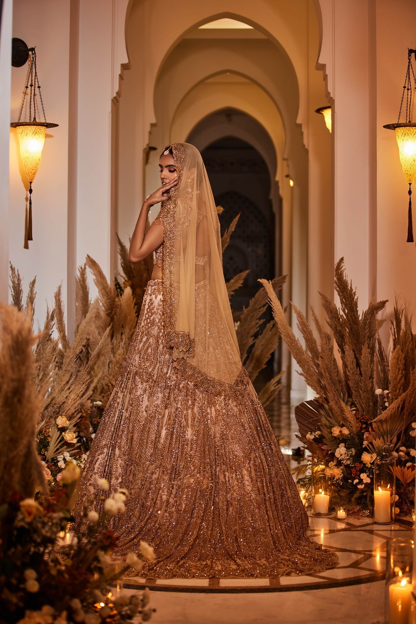 golden lehenga for wedding bride