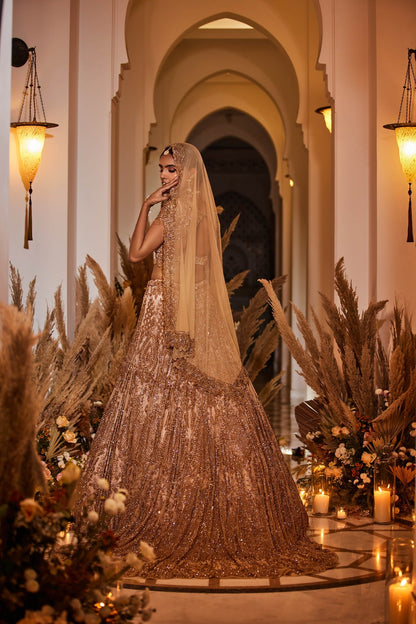 golden lehenga for wedding bride
