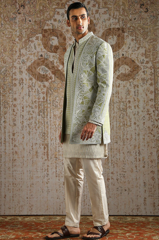 Pistachio Green Embroidered Bandhgala Set