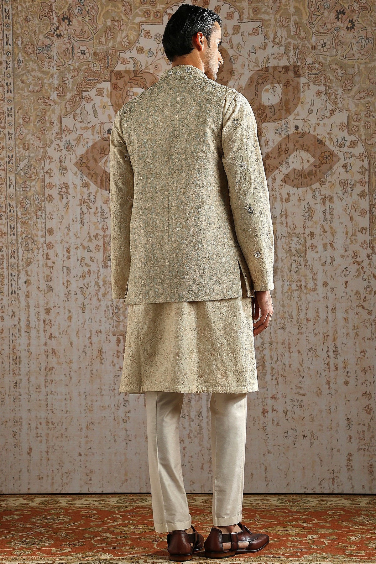 Antique Gold Detailed Brocade Kurta Bundi Set