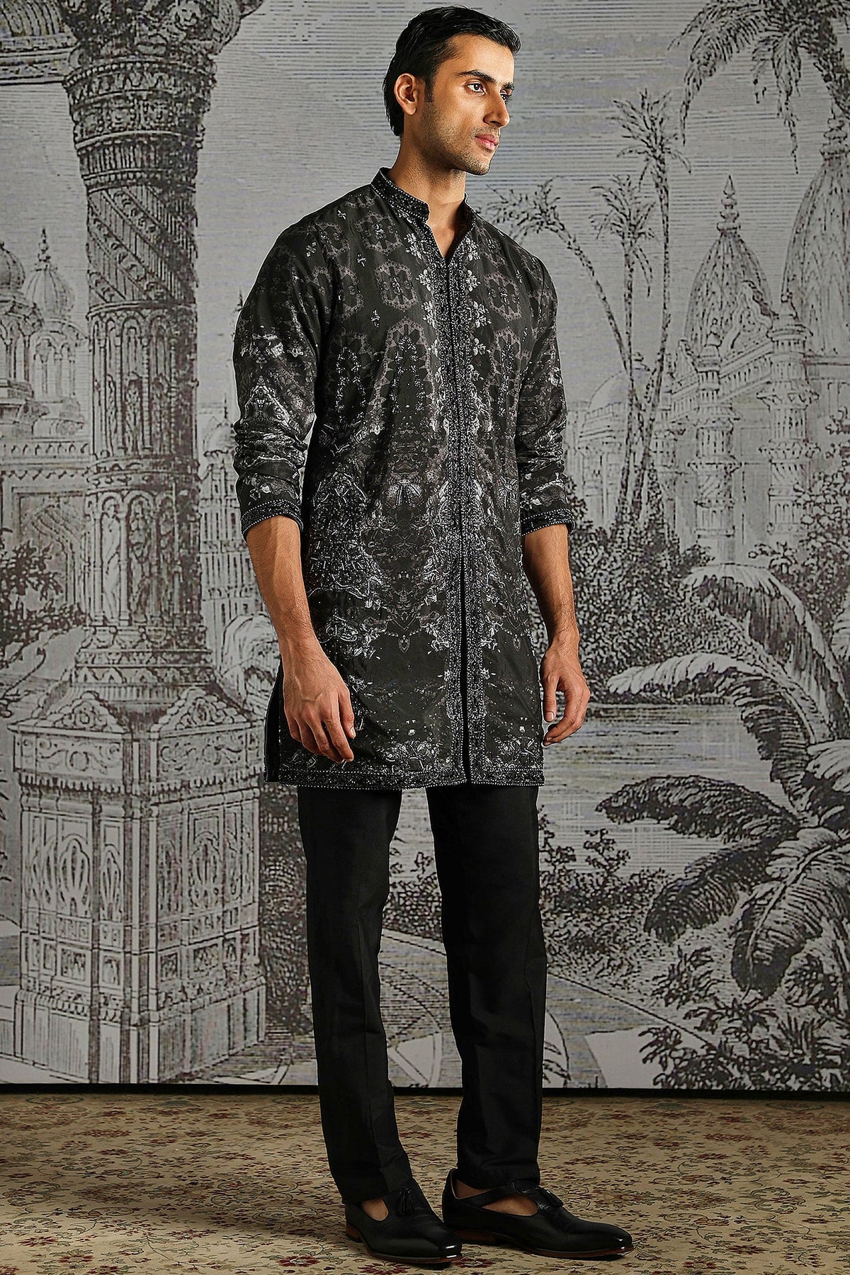Charcoal Abstract Weave Kurta Set