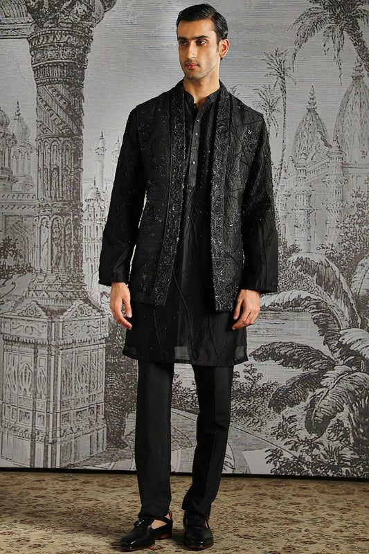 Noir Textured Jacquard Kurta Bundi Set