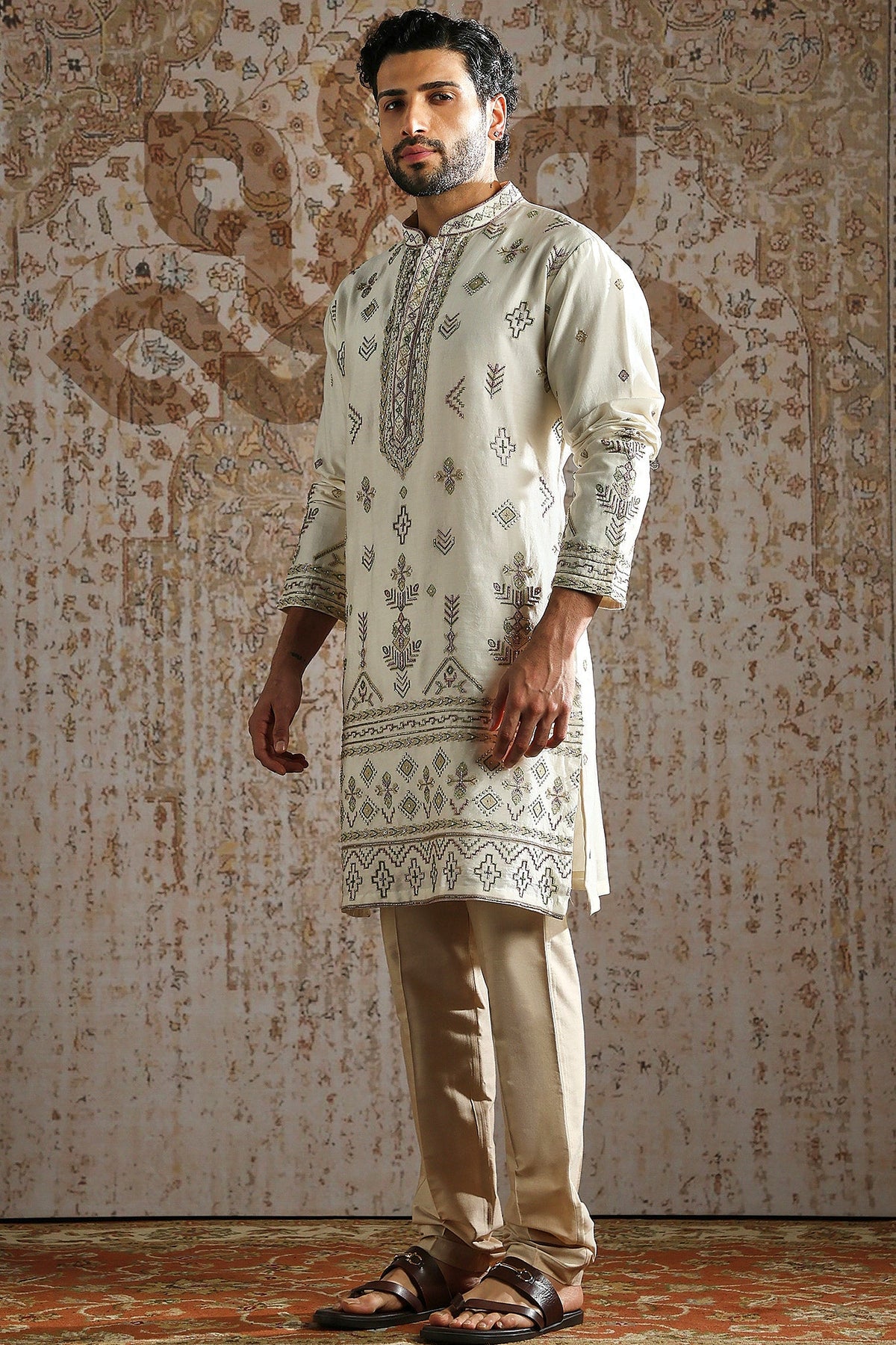 Ivory Heritage Butti Embroidered Kurta Set