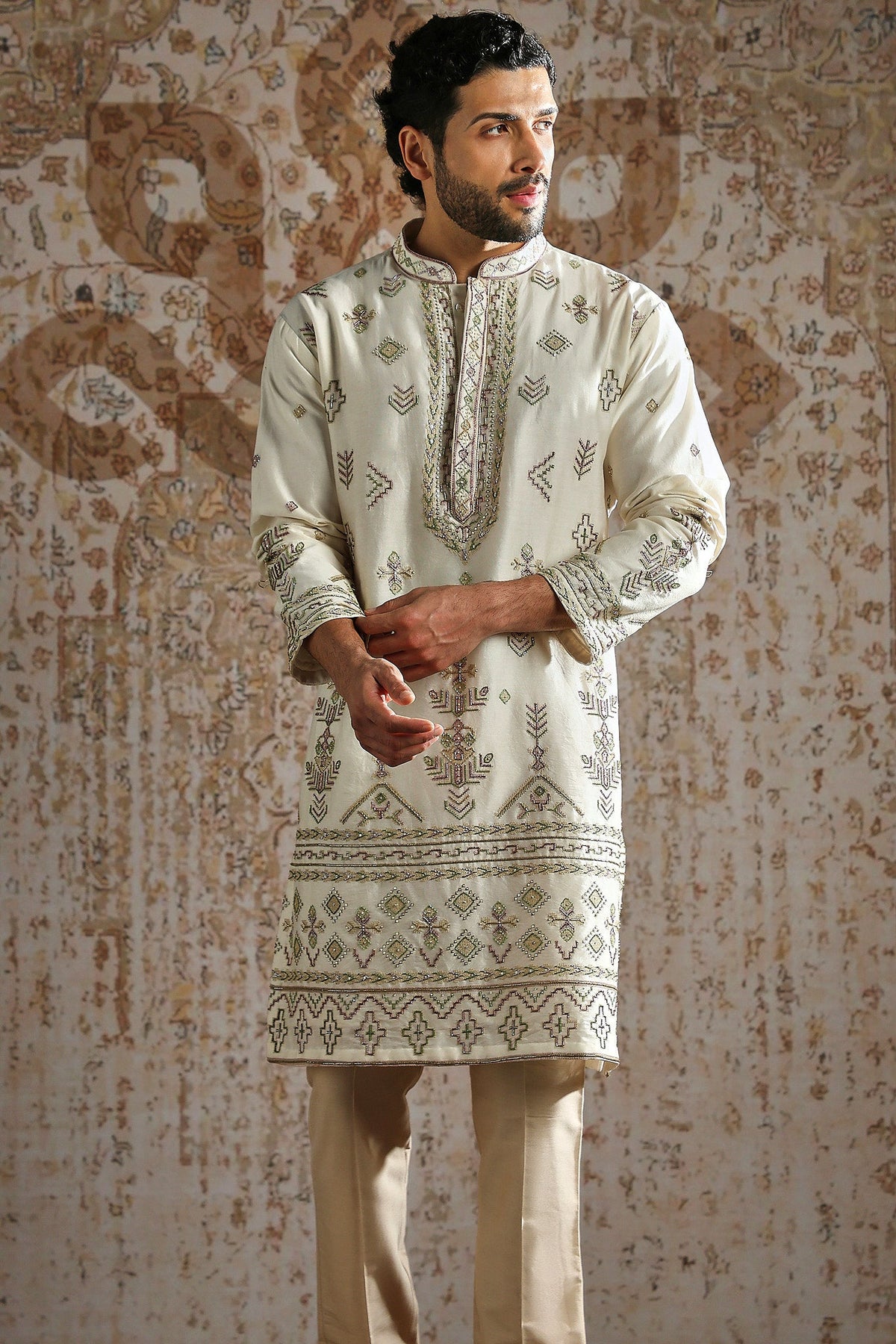 Ivory Heritage Butti Embroidered Kurta Set