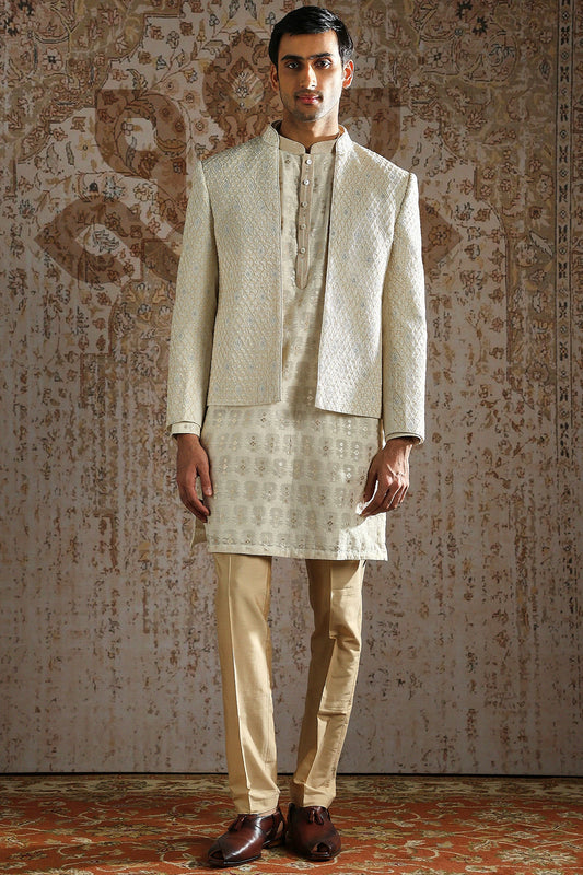 Ivory Textured Regal Bandhgala Set