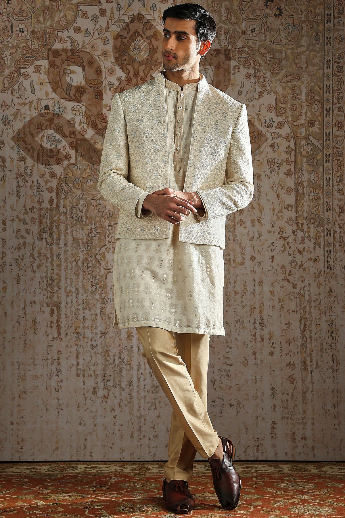 Ivory Textured Regal Bandhgala Set
