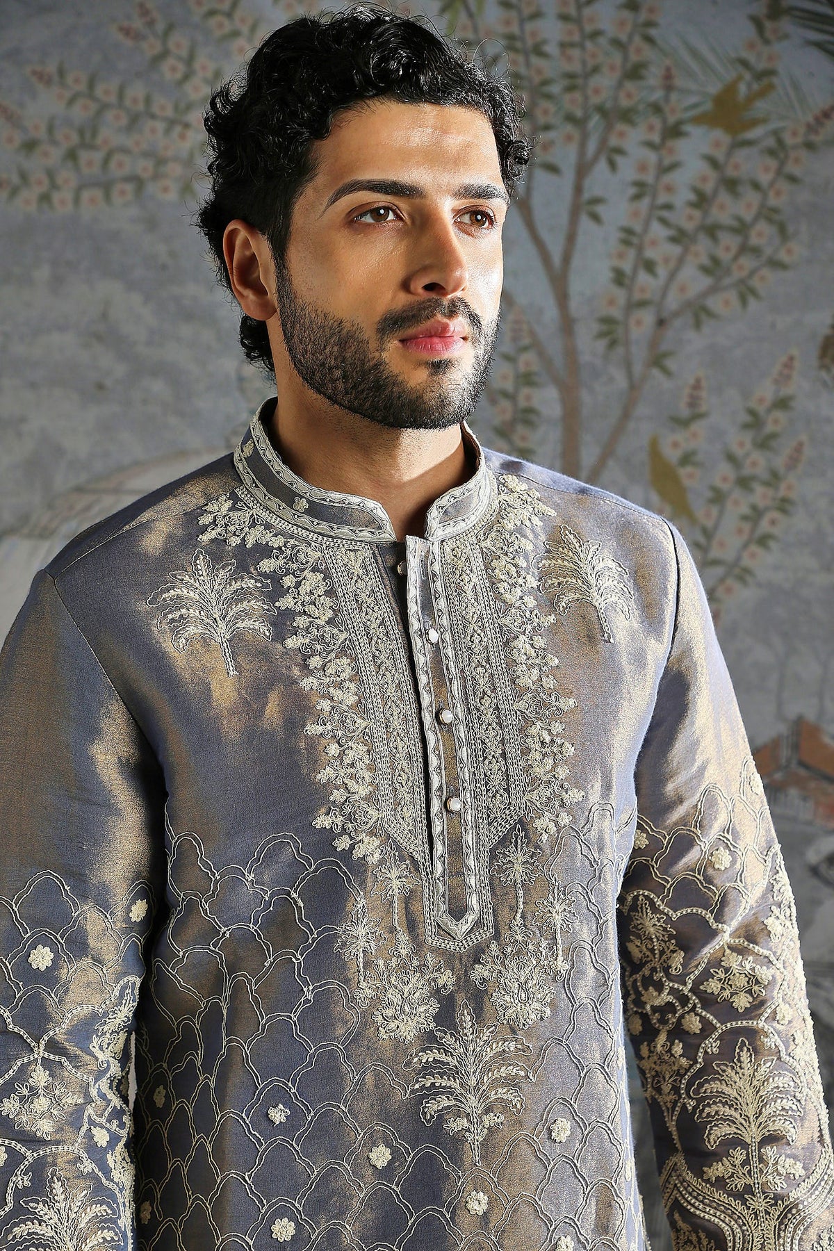 Steel Grey Heritage Embroidered Kurta Set