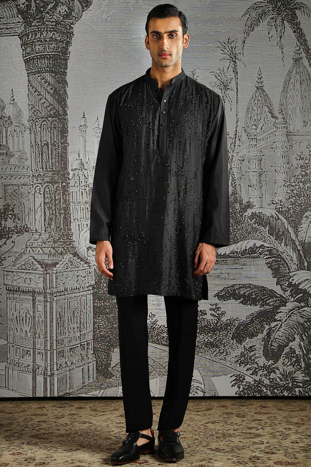 Black Regal Texture Kurta Set