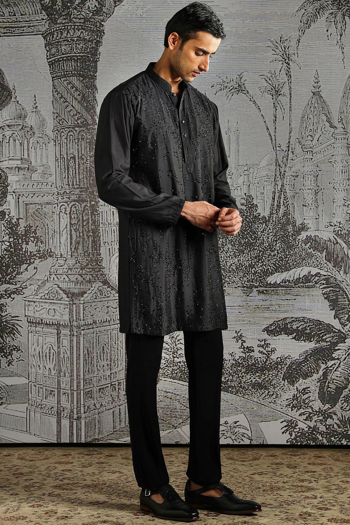 Black Regal Texture Kurta Set