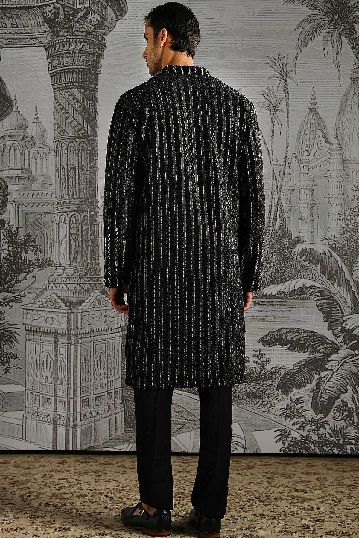 Black Stripe Handloom Kurta Set