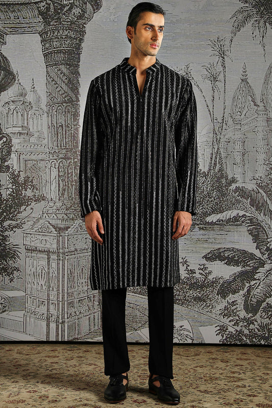 Black Stripe Handloom Kurta Set