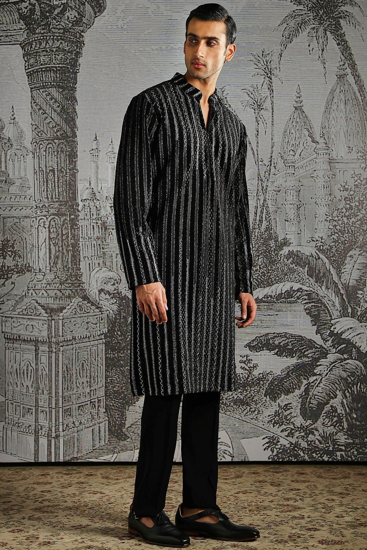 Black Stripe Handloom Kurta Set