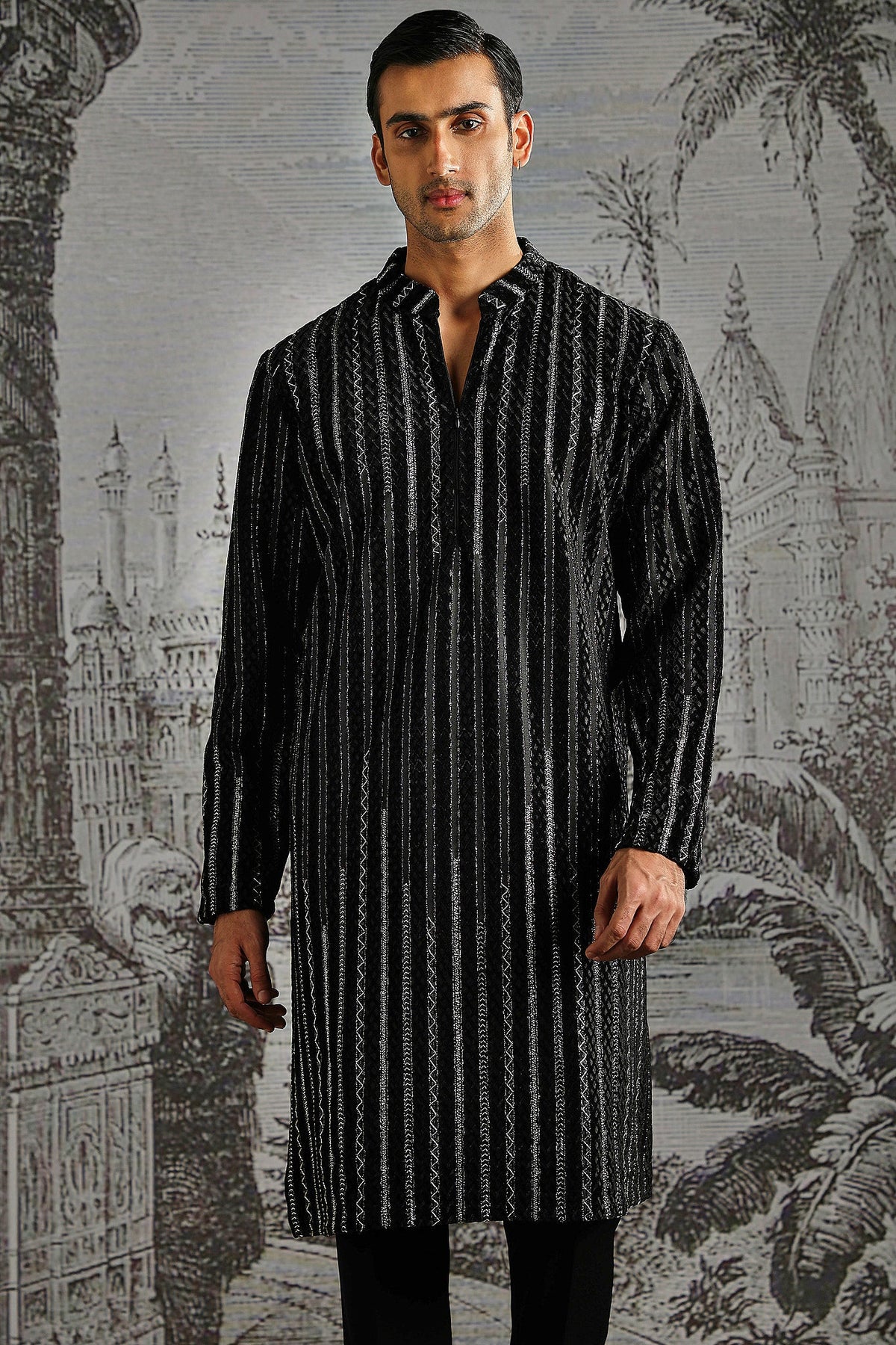 Black Stripe Handloom Kurta Set