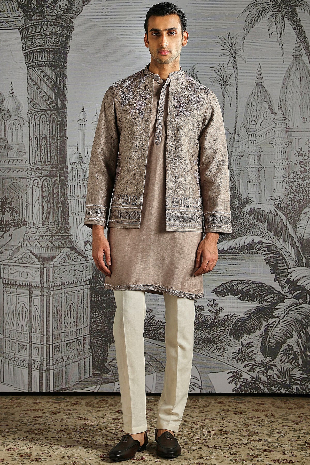Champagne Threaded Elegance Bandhgala Set