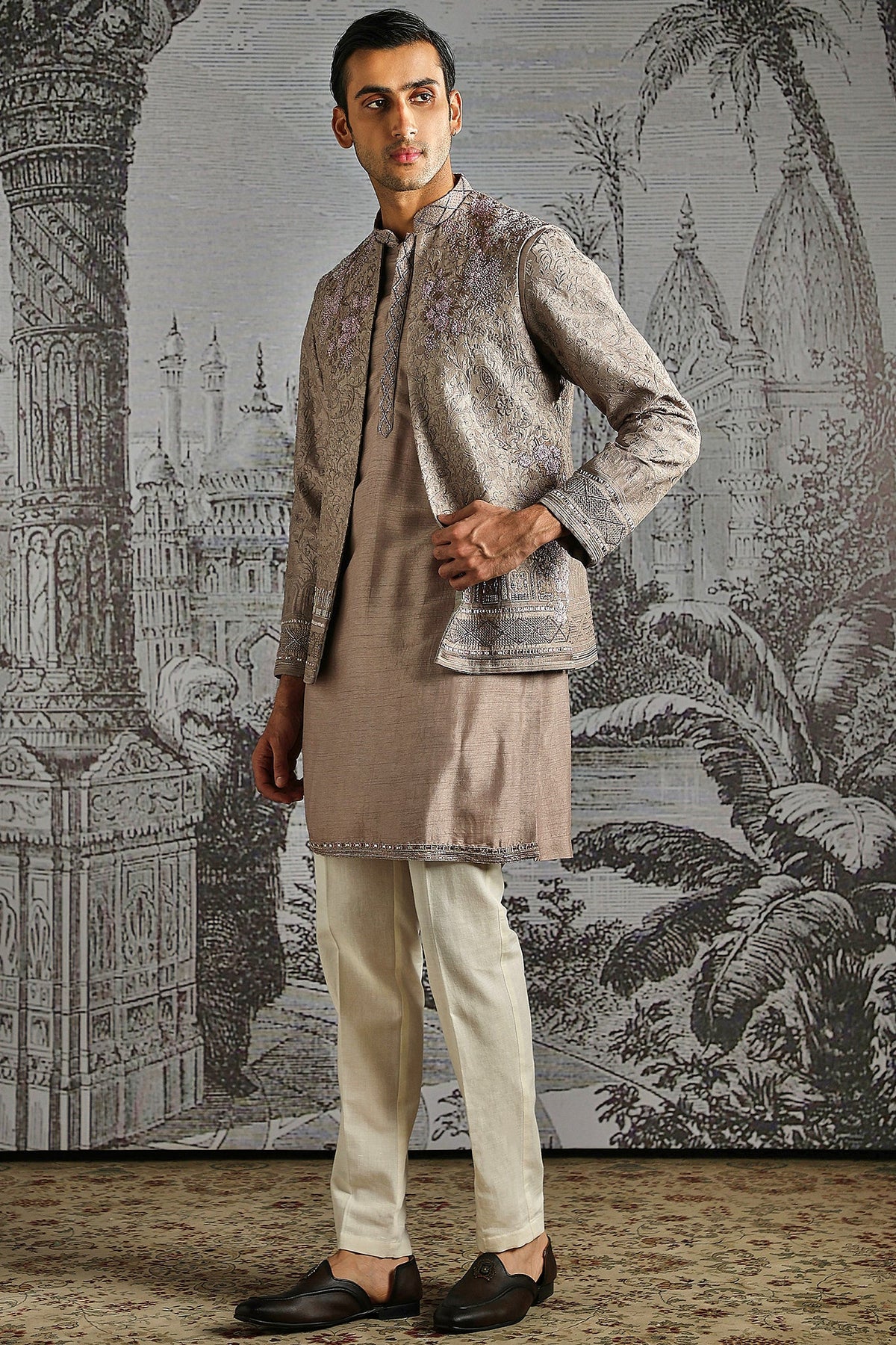 Champagne Threaded Elegance Bandhgala Set