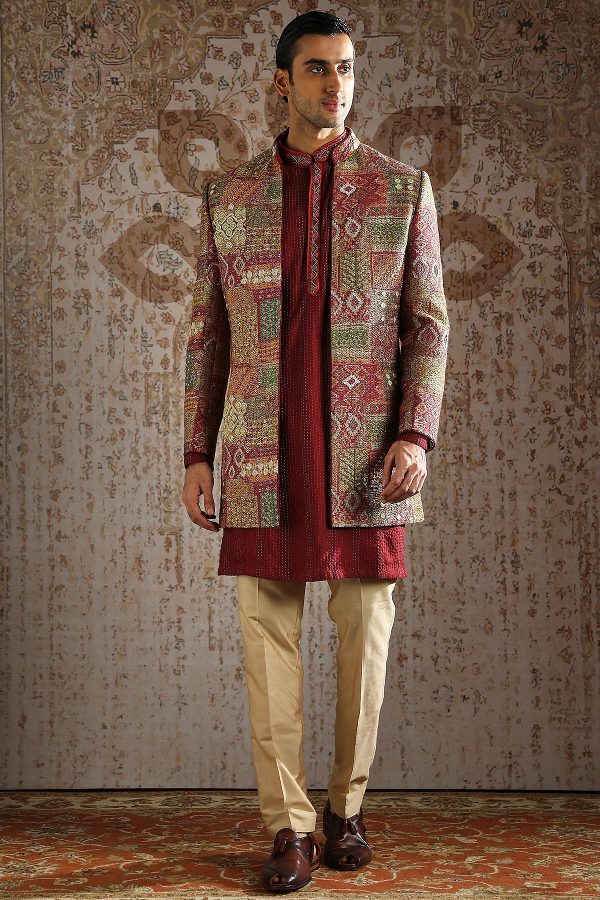 Maroon Pashmina Embroidered Indowestern Set