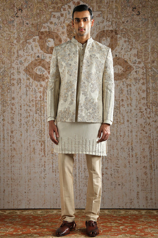 Ivory Hand-Embroidered Regal Bandhgala Set