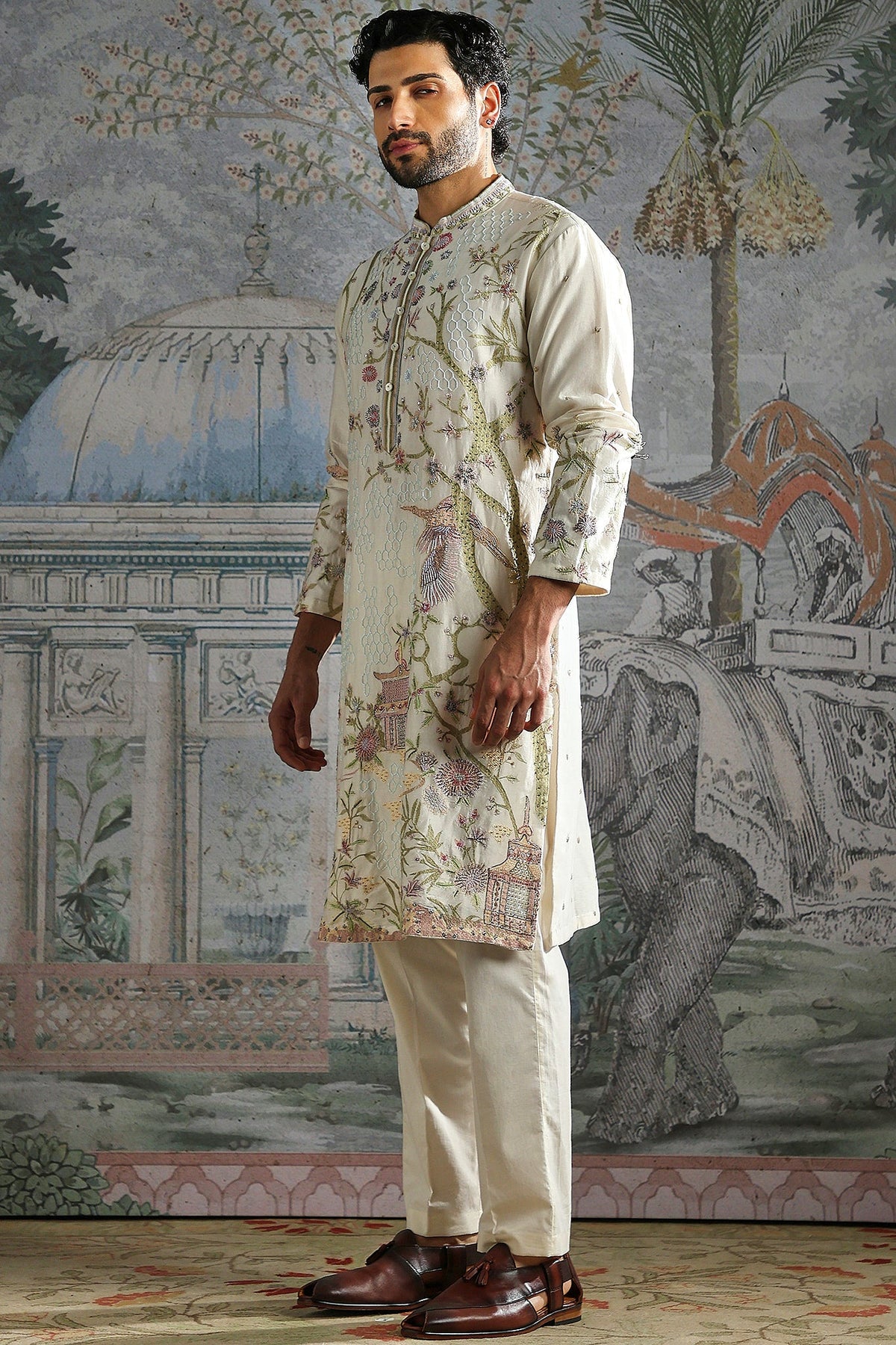 Ivory Pastel Meadow Embroidered Kurta Set