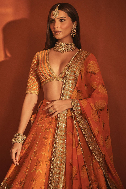 Rust Narangi-Bagh  Lehenga