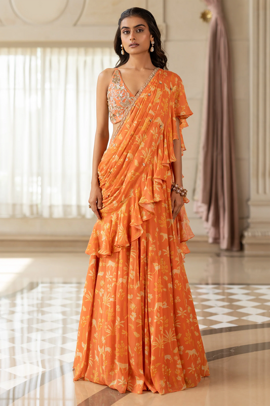 TATIANA SAREE SET – ORANGE