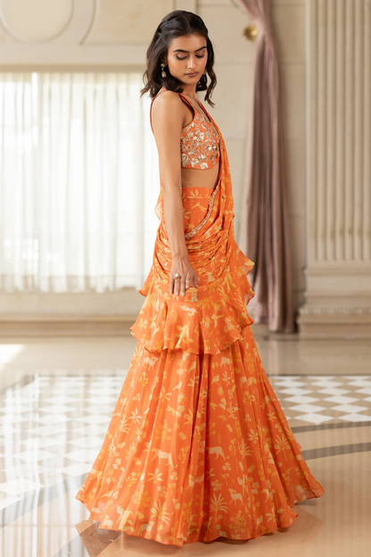 TATIANA SAREE SET – ORANGE