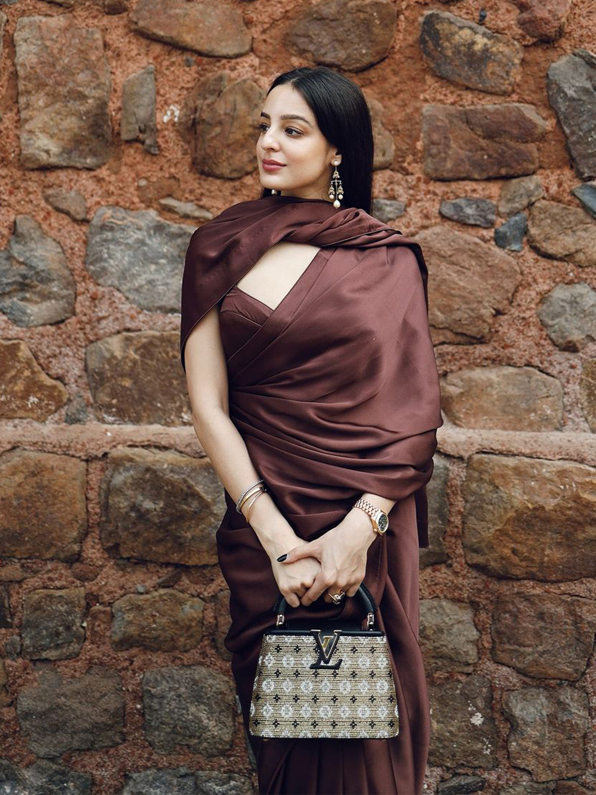 Handwoven Chocolate Brown Satin Saree