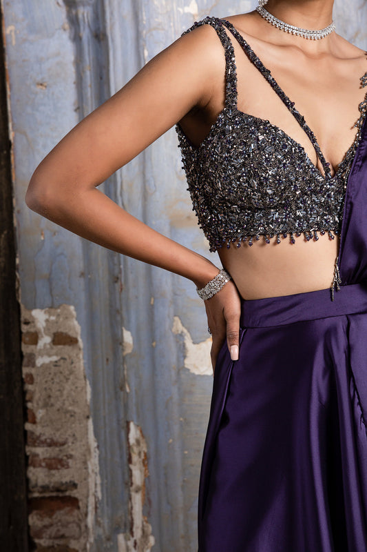 Dark Purple Drape Saree