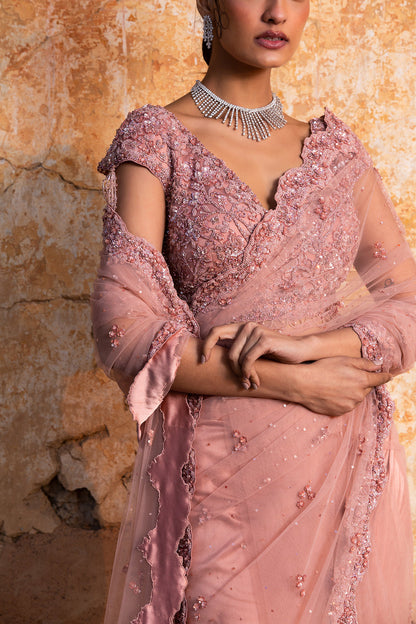 Rose Pink Net Saree