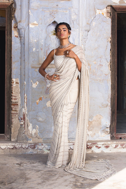 Beige Shimmer Georgette Saree