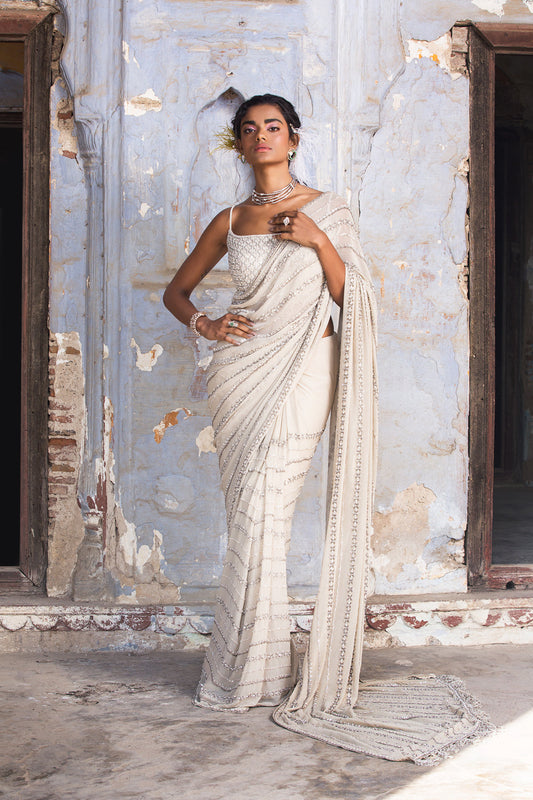 Beige Shimmer Georgette Saree
