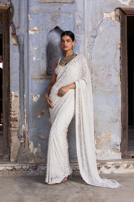 Ivory Georgette Saree
