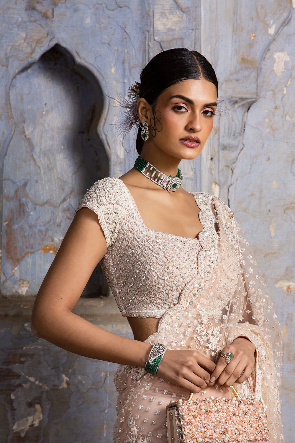 Blush Pink Net Saree