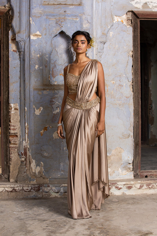 Moca Satin Drape Saree