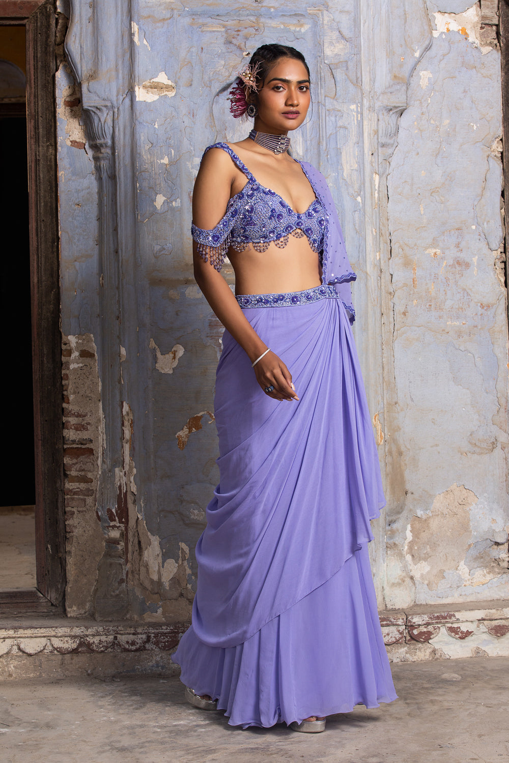 Kritika Bhardwaj In Lilac Drape Saree