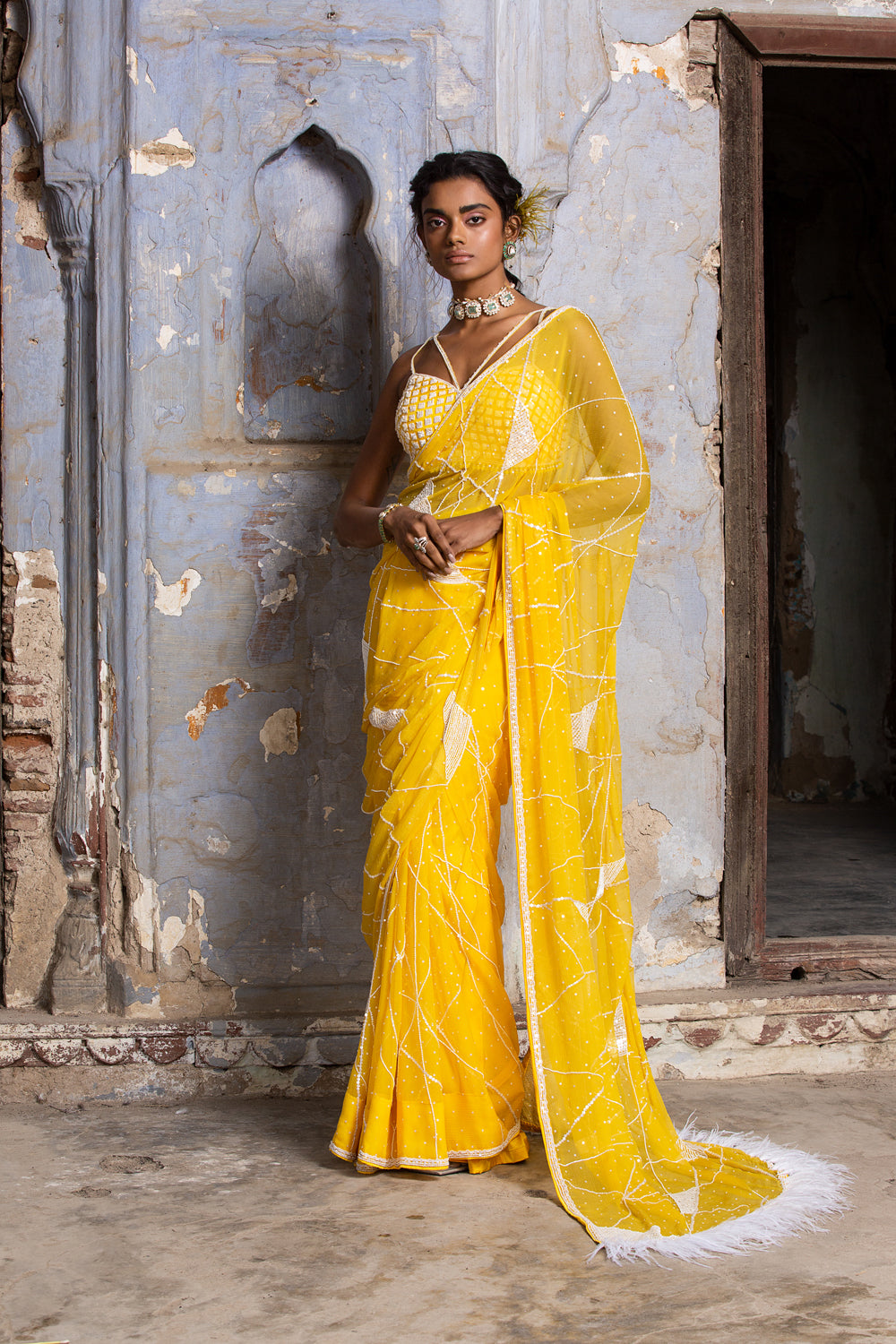 KRITI SHETTY In Yellow Chiffon Saree With Organza Blouse
